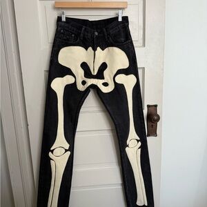 MNML Black and Cream Skeleton Print Skinny Jeans